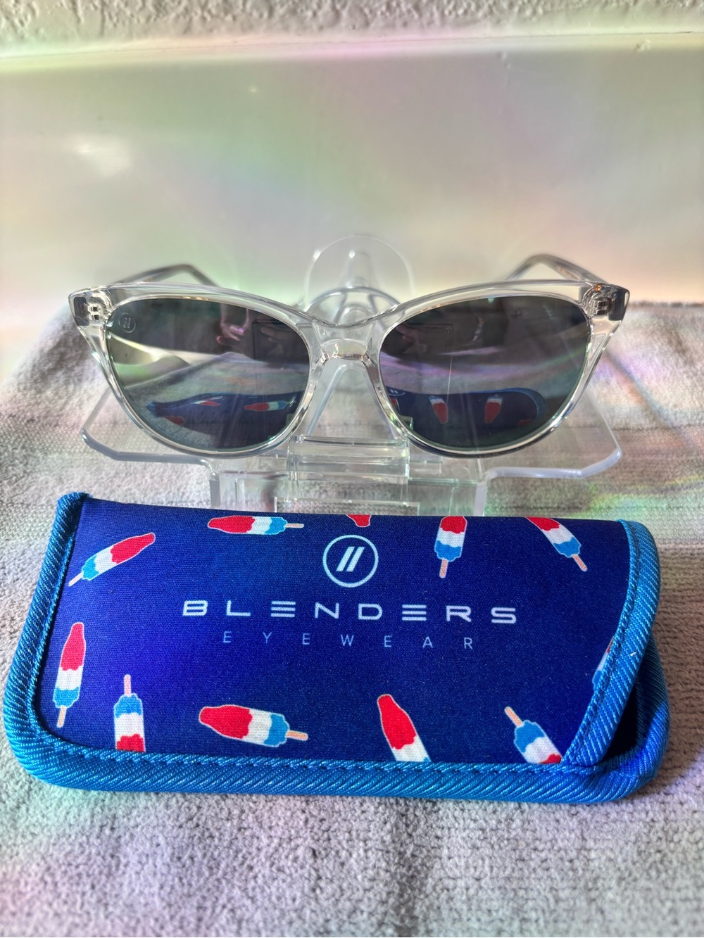 Blenders Cool Iris Polarized Square Sunglasses Clear Plastic Frame Gray Lenses